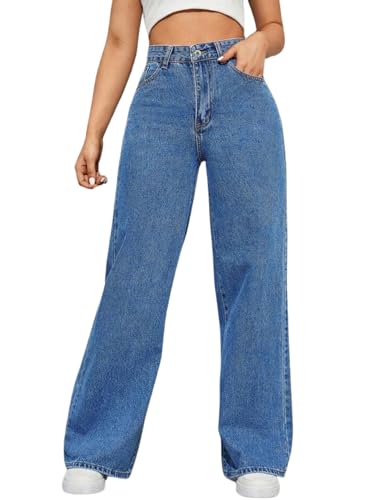 Image of Glossia Denim Baggy Jeans for Women | Stretchable High Waist Straight Fit Jeans for Women | High Rise Stretch Denim | Loose Fit Plus Size Denim (Sizes - 24 to 44) WJ81-1205-$