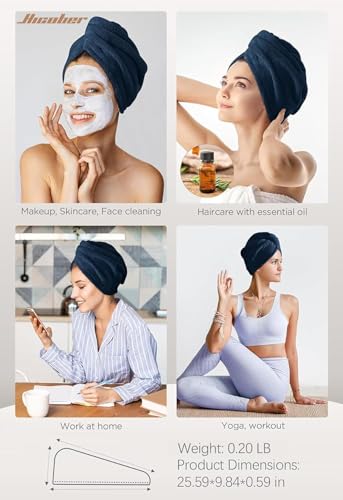 Image of Hicober Microfiber Hair Towel, Hair Turbans for Wet Hair, Drying Hair Wrap Towels for Curly Hair Women Anti Frizz, 3 Packs (Plum,Navy,Aqua Green)