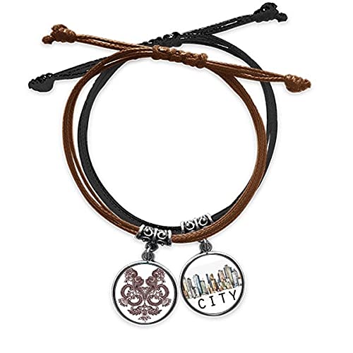 Bracelet corde en cuir fleurs symétrie avec silhouette art grain fait main