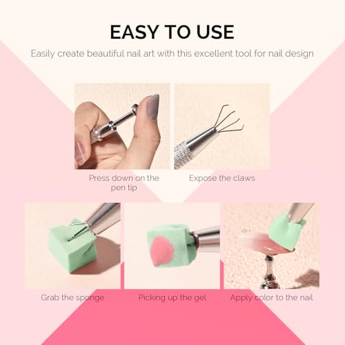 Image of MelodySusie 100Pcs Soft Nail Sponges for Ombre, Nail Art Sponges with Grabbing Pen, Blooming Nails, Gradient Nail, Manicure Nail Art Tools, Professional Accessories for Home and Salon Use, Green