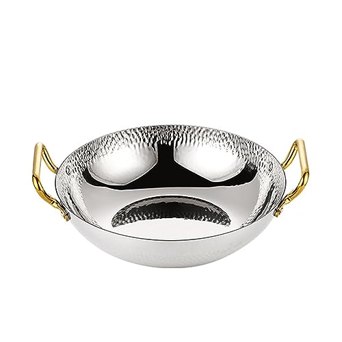 QXSJEDYCH Utensilios de cocina de acero inoxidable Paellera con asas dobles remachadas - Olla española for mariscos de 26/28/30 cm Sartenes antiadherentes for estufa de gas, inducción o eléctrica Plat
