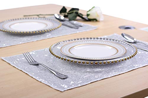 Squarepie Sequin Placemat Sparkly For Dining Table Kitchen Dinner 12 X 18 Inch Rectangle Set Of 4 Silver #TOP5