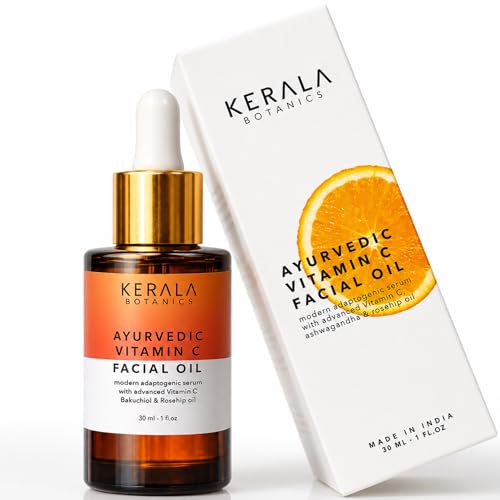 Ayurvedic Vitamin C Oil - Skin Brightening Vit C Serum with Rosehip Oil, Ashwagandha, Squalane - Hydrating Face Oil - Non-Greasy