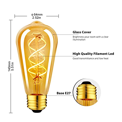 LVWIT E27 Screw Bulb,5W Led Edison Bulb E27,35W Equivalent,Spiral Filament Bulb,E27 Vintage Light Screw Bulbs,400LM,2200K Warm White,Non-Dimmable (3 PCS) - Image 2