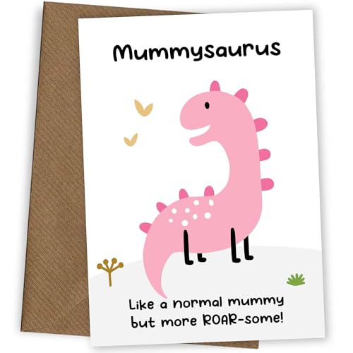 Mum Birthday Cards from Son or Daughter - Mummysaurus Card - Pink Dinosaur Bday Card for Mummy from Little Boy Girl or Toddler. Perfect for Mummy Mam Mom