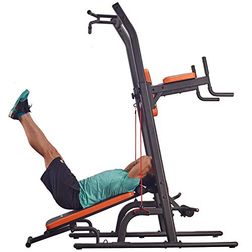 HARISON Multifunction Power Tower Pull Up Dip Station with Bench Adjustable Height for Home Gym Strength Training Fitness Equipment , Dip Stands, Pull Up Bars, Push Up Bars, VKR