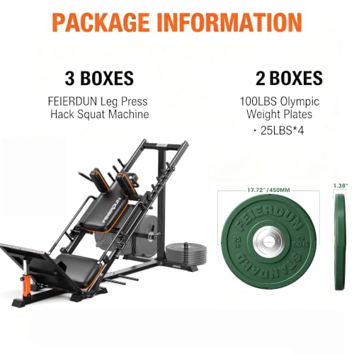 Image of FEIERDUN 2-in-1 Leg Press Hack Squat Machine Combo, Home Gym Leg Equipment | Zero-Maintenance Roller System, 5+6 Adjustable Angles, 45-Degree, with Weight Storage, Full ROM for Quads, Hamstrings, Glutes
