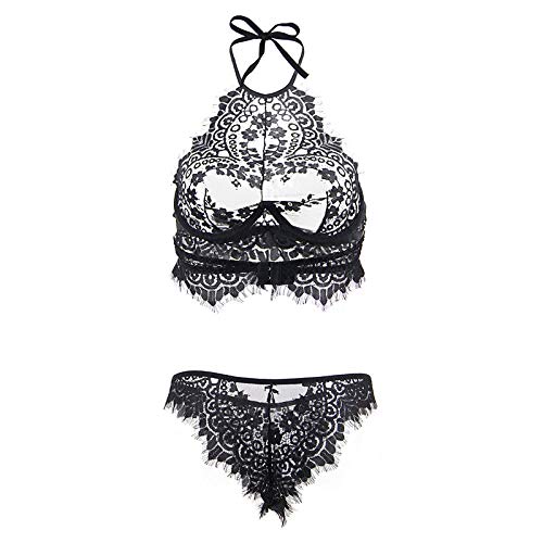 Sexy Lingerie for Women Roleplaylace Bra Set Perspective Sexy High-Neck Ensemble Dentelle Sexy Femme Lingerie Ouverte-Black_M