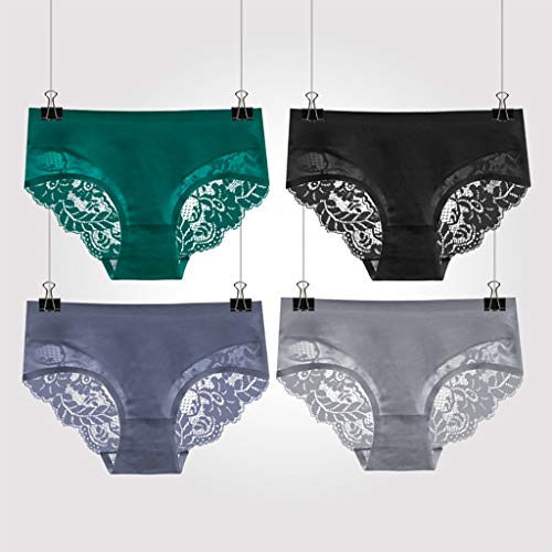LQQ Bikinis majtki w talii, bielizna damska, koronkowa koronka, 4-pak, lodowe srebro, bikini, bezszwowe, zgiętki (kolor: A, rozmiar: XL)