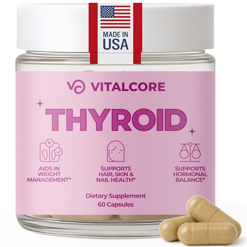 Vital Core Desiccated Thyroid Supplement 200mg | Made in USA | Grass-Fed, New Zealand Sourced Bovine Thyroid Support for Women, Energy & Metabolism Boost, Mood Balance & Sleep Relief – 60 Capsules