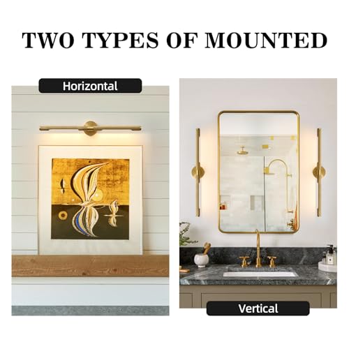 Image of Museum Gallery Bathroom Picture Light - 30 Inch Long Gold Brass Dimmable Hardwired Wall Sconces with E12 Bulb - Frame Pictures Art Deco Sconce Lights for Painting Photo Artwork Library Vanity Over