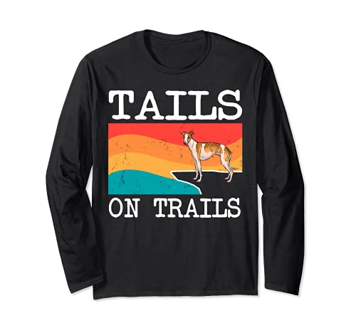 Tails On Trails Whippet Dog Funny Hiking Long Sleeve T-Shirt, Black