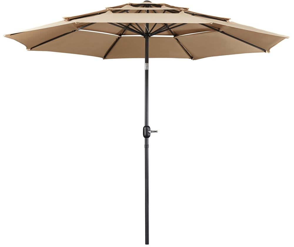 Yaheetech Ombrellone da Giardino Esterno a 3 Strati 324 cm con Manovella 8 Stecche Parasole Protezione Solare Reclinabile per Spiaggia Balcone Terrazzo Ecrù