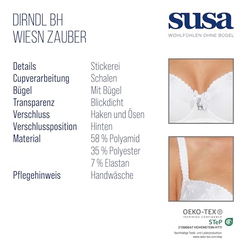 SUSA Dirndl BH Damen mit Bügel Wiesn-Zauber , Push-Up BH mit sehr volumenreichen Schalen , 3-teilige Cups , Damen-BHs für ein besonderes Dekolleté