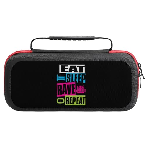 Eat Sleep Rave Repeat Compatible with Switch Case Portable Travel Carrying Bag Protective Hardshell with 20 Game Cartridges