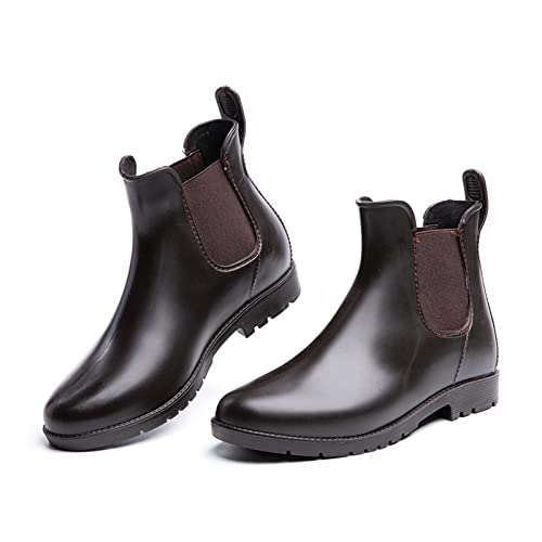 Botas De Agua Mujer Botas Lluvia Chelsea Antideslizantes Wellington Boots Botas De Goma Impermeables Rain Boots Zapatos De Jardin C Marrón Talla EU38