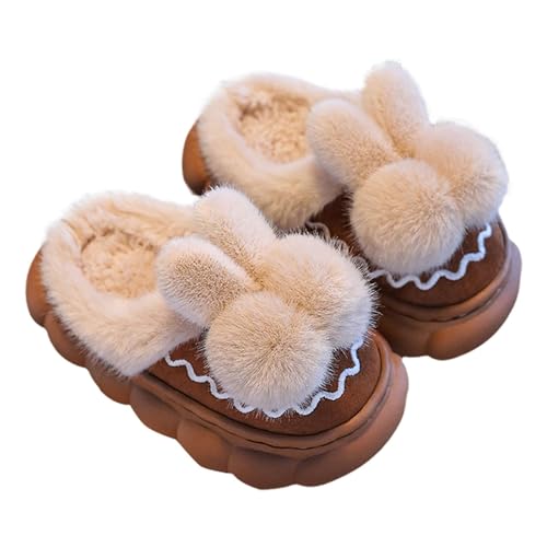 Girls Bunny Fuzzy Slides Slippers Cute Plush Platform Shoes Kids Soft Non-Slip Slippers Winter Indoor House Shoes