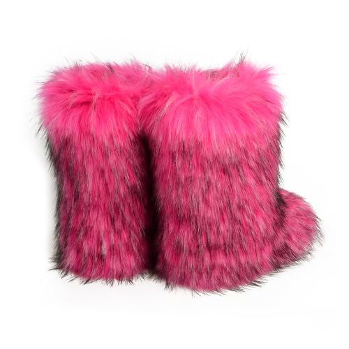 ZOSCGJMY Faux Fur Boots for Women Fuzzy Fluffy Furry Round Toe Suede Winter Snow Boots Flat Shoes3