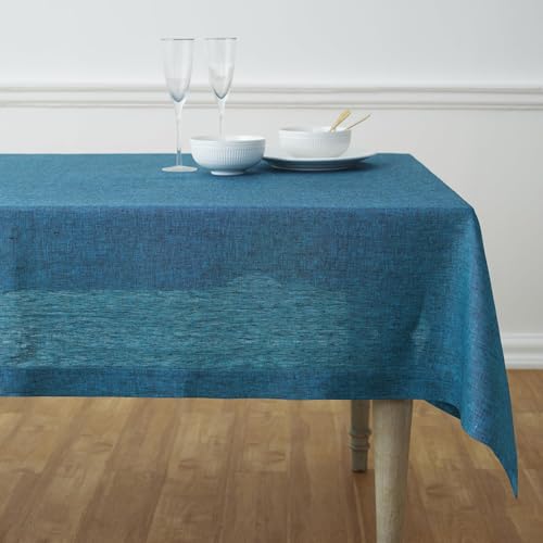 Solino Home 100% Pure Linen Tablecloth Teal Rectangular, Athena 60 x 144 in