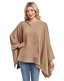 WOWENY Damen Poncho mit Kapuze Hoodies Für Damen Thermo Winter Herbst Cape Umhang Schal Warm Umhängetuch Elegant Kapuzencape,Khaki,OneSize