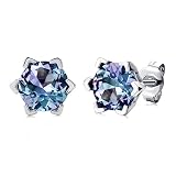 VEMAZA Color Change Alexandrite Earrings 925 Sterling Silver June Birthstone Round Cut Oval Cut Halo Hypoallergenic Drop Dangle Stud Simulated Created Alexandrite Earrings for Women, Gemstone