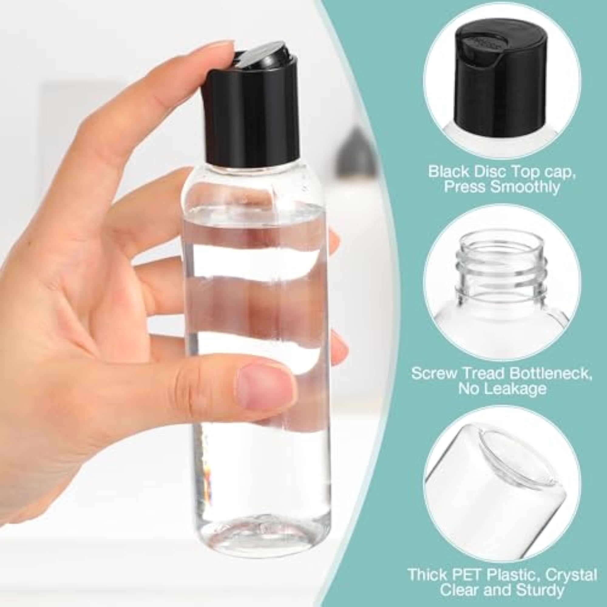 50 Pcs 4oz Plastic Squeeze Bottles, Refillable Containers