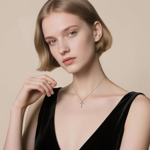 Image of URTHEONE Moissanite Cross Necklace for Women, 925 Sterling Silver 14KGold Plated Necklaces with Sparkling Moissanite Pendant, Faith Women's Jewelry, Trendy Gift for Women Mom Friend