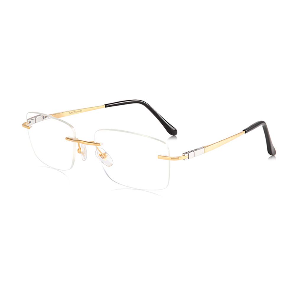 EYEphd Gafas de Lectura para computadora/teléfono móvil Anti-Azules sin Marco ultraligeras, Patillas de Titanio Puro 1.56 Lentes de Resina asférica dioptrías +1.0 a +3.0,Oro,+3.0