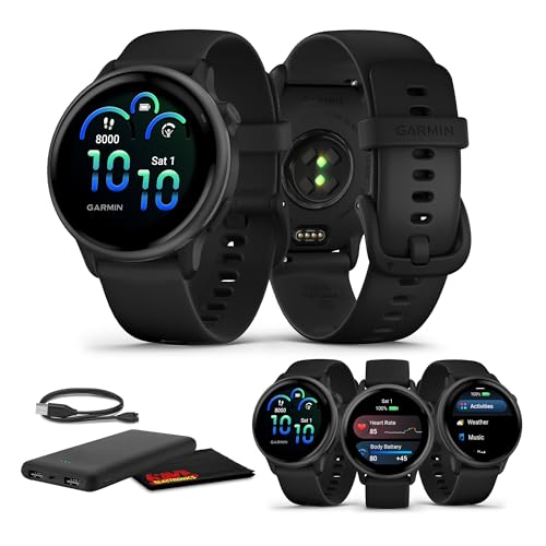 Garmin Vivoactive 6 Fitness GPS Smartwatch AMOLED Display Slate with Black Silicone Band 11-Day Battery 80+ Sports Modes Activity Tracking Smart Features Music Contactless Payments Bundle