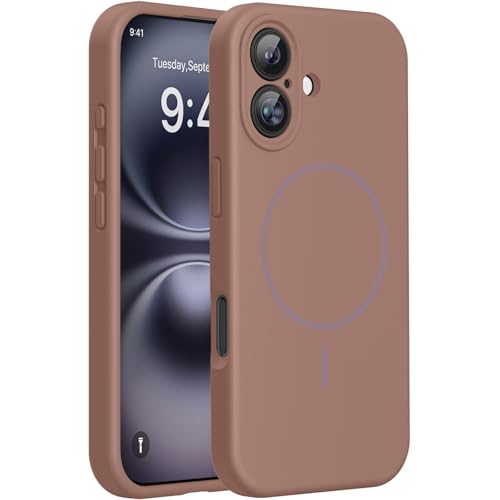 Image of Miracase Magnetic for iPhone 16 Plus Case, [Soft Anti-Scratch Microfiber Lining], Compatible with MagSafe, Liquid Silicone Shockproof Drop Protection Phone Case for 16 Plus,Chocolate