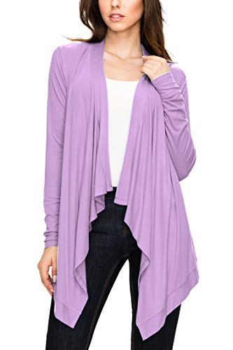 Image of Lock and Love Women's Draped Front Open Asymmetrical Cardigan - Casual Long Sleeve Lightweight Duster