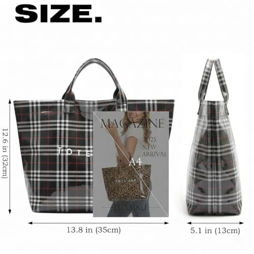 Image of PVC Tote Bag Gifts for Women Large Tote Purse Kraft Paper Letter Print Hobo Handbags for Work Beach Shopping Travel