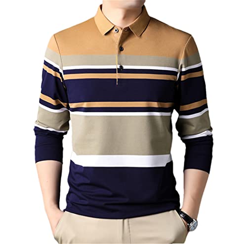Polo décontracté à manches longues homme coupe classique rayures vêtements automne XL