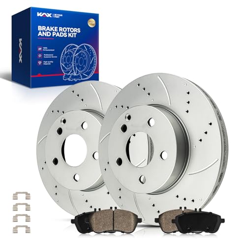KAX Front Brake Kit, Drilled and Slotted Brake Rotors, Ceramic Brake Pads | Fits Mercedes-Benz C300 2008-2011 3.0L, C250 2012-2014 1.8T, C300 2012, SLK250 2012-2015, C250 2015