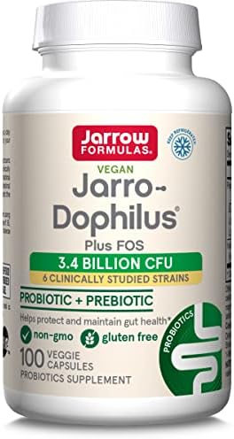 Jarrow Formulas Jarro-Dophilus + FOS - 3.4 Billion CFU Per Serving - Prebiotic & Probiotics Supplement for Immune & Intestine Support - Up to 100 Servings (Veggie Caps) (PACKAGING MAY VARY)
