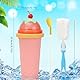 Bugucat Slush Becher,Slushy Maker Slushie Becher 350ML,Silikon Squeeze Cup mit 2-in-1 Strohhalm und Löffel,Tragbarer Slushi Cup Slush eis Maschine,Slushi Ice Maker,Rosa