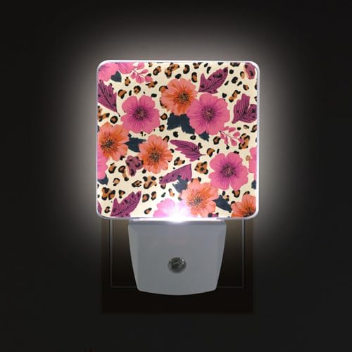 Lámpara nocturna con sensor de luz flores rosa y naranja miniatura 2