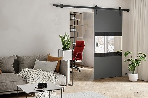 KIER FURNITURE MIA Schiebetür – Schiebetür Komplettset Schiene Komplettset Mit Tür – Zimmertüren Mit Zarge Komplett - B86xH205xT1,6 cm - Graphit