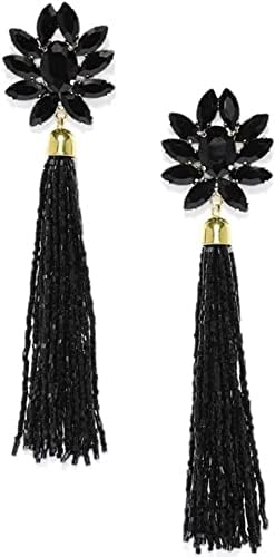 Captain Enterprises Black Pearl Beaded Tassel earrings for women Crystal Brass Stud Earring