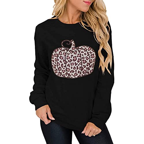 Sudadera de calabaza Halloween mujer cuello redondo estampado leopardo L