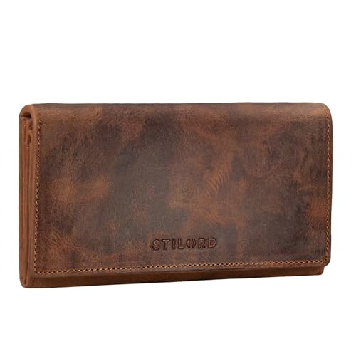 STILORD Damen-Geldbörse aus Leder braun - Frauen-Geldbeutel mit RFID & NFC Schutz - Vintage Portmonnaie aus Echtleder + Geschenkbox Marquesa
