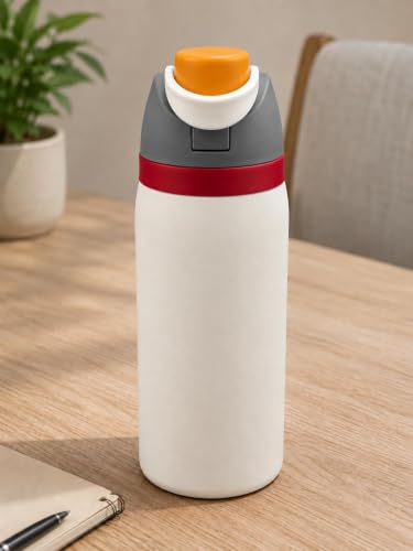 Image of HomeCloud 950ML Stainless Steel Water Bottle - Double-Wall Vacuum Insulated, Leakproof Straw Lid, BPA-Free Reusable Travel Flask with Two-Way Spout for Gym, Office & Outdoor Use (S White Grey)