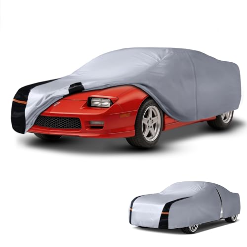 Image of Multi-Layer Car Cover Custom Fit for Pontiac Firebird(1992-2002), 100% Waterproof All Weather for Automobiles, Gift with Towel, Heavy Duty Car Covers for Rain Sun UV Protection with Door Zipper