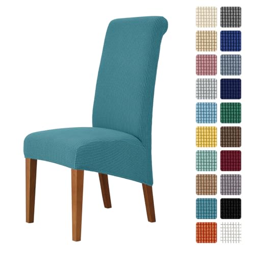Odot Chair Covers Set of 2/4/6, Elastic Dining Chairs Seat Covers Solid Colours Jacquard Dining Chair Covers, Washable High Back Stretch Chair Cover for Restaurant (Peacock Blue,Set of 4)