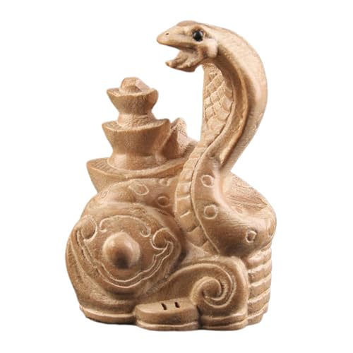 Figura de serpiente de madera - Estatua de serpiente tallada, escultura de serpiente china | Decoración de serpiente de escritorio pequeña, figuras del año de la serpiente, adorno de serpiente hecho a