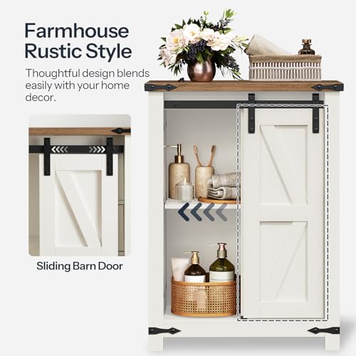 HOOBRO Bathroom Storage Cabinet, Farmhouse Cabinet with Sliding Barn Door, Adjustable Shelf and 4 Drawers, 11.8" D x 23.6" W x 31.9" H, Freestanding for Bathroom, Kitchen, White and Walnut - Image 5
