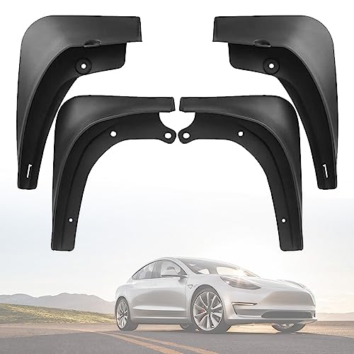 Image of Riloer Car Mud Flaps, 4PCS Front and Rear Side Splash Guards Winter Vehicle Sediment Protection, No Drilling Mudguards Fenders Compatible with Tesla Model 3 2016-2023