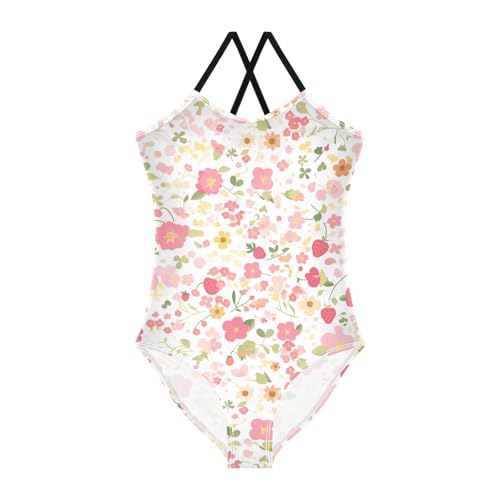 KLL Organic Garden Safari Strawberry Toddler Girls 1-Piece Swim Suit Beach Swimwear Adjustable Strap UPF 50+