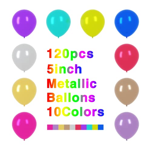 Voircoloria 120Pcs Metallic Balloons 5Inch 12 Assorted Colors Chrome Party Balloons For Boys Girls Birthday Baby Shower Gender Reveal Wedding Decorations #TOP2