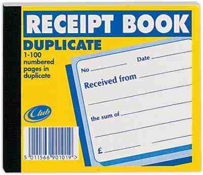 Pack of 3 - Duplicate Receipt Book (5 x 4.25ins/126 x 105mm)